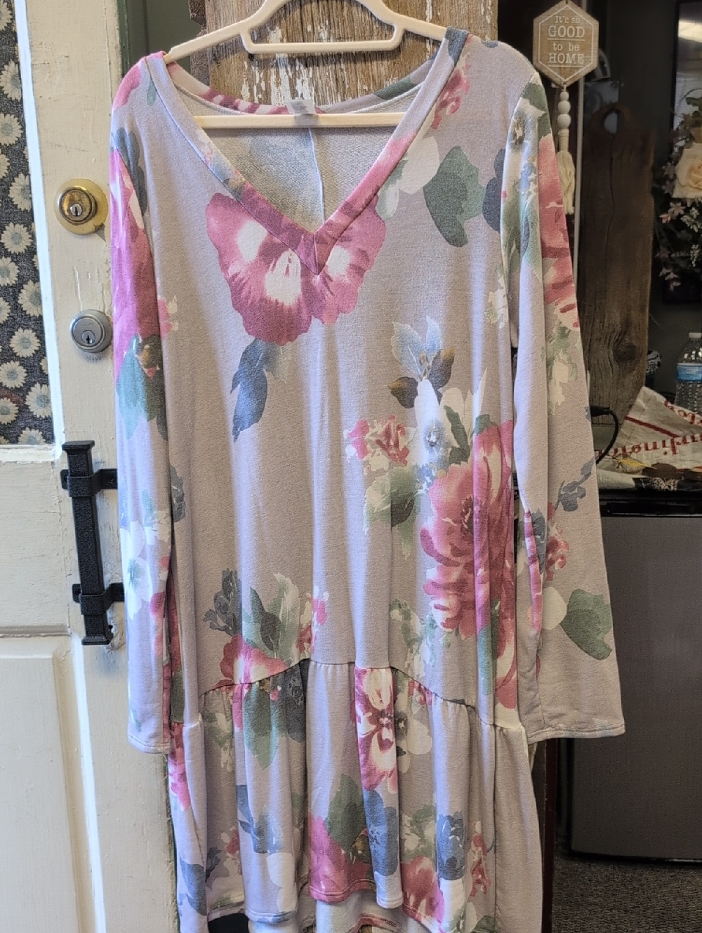 Acting Pro Lavender Floral Long Sleeve Dress with Pink and Green Print